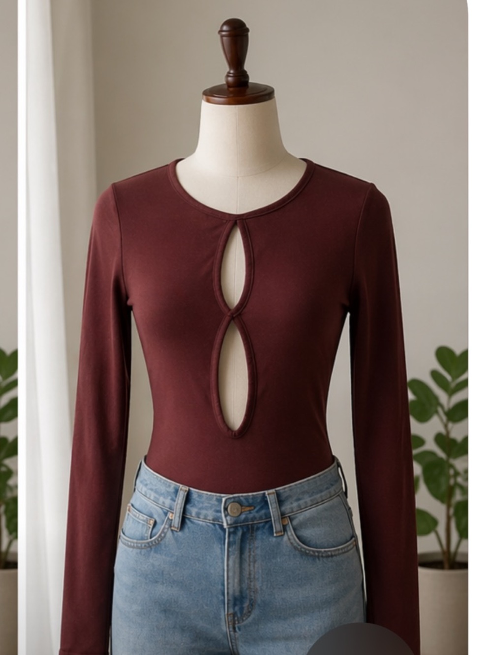 ASOS Brown Long-Sleeve Keyhole Cutout Bodysuit